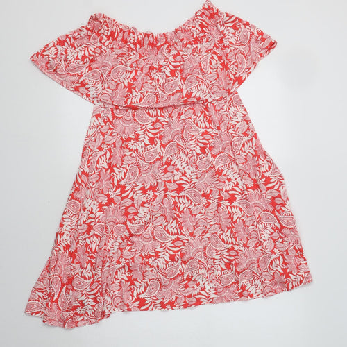M&S Womens Red Floral Viscose A-Line  Size 10  Off the Shoulder