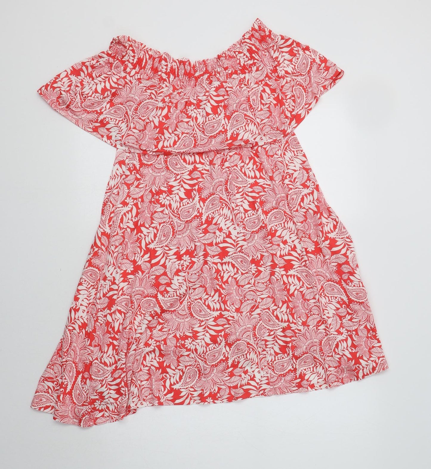 M&S Womens Red Floral Viscose A-Line  Size 10  Off the Shoulder