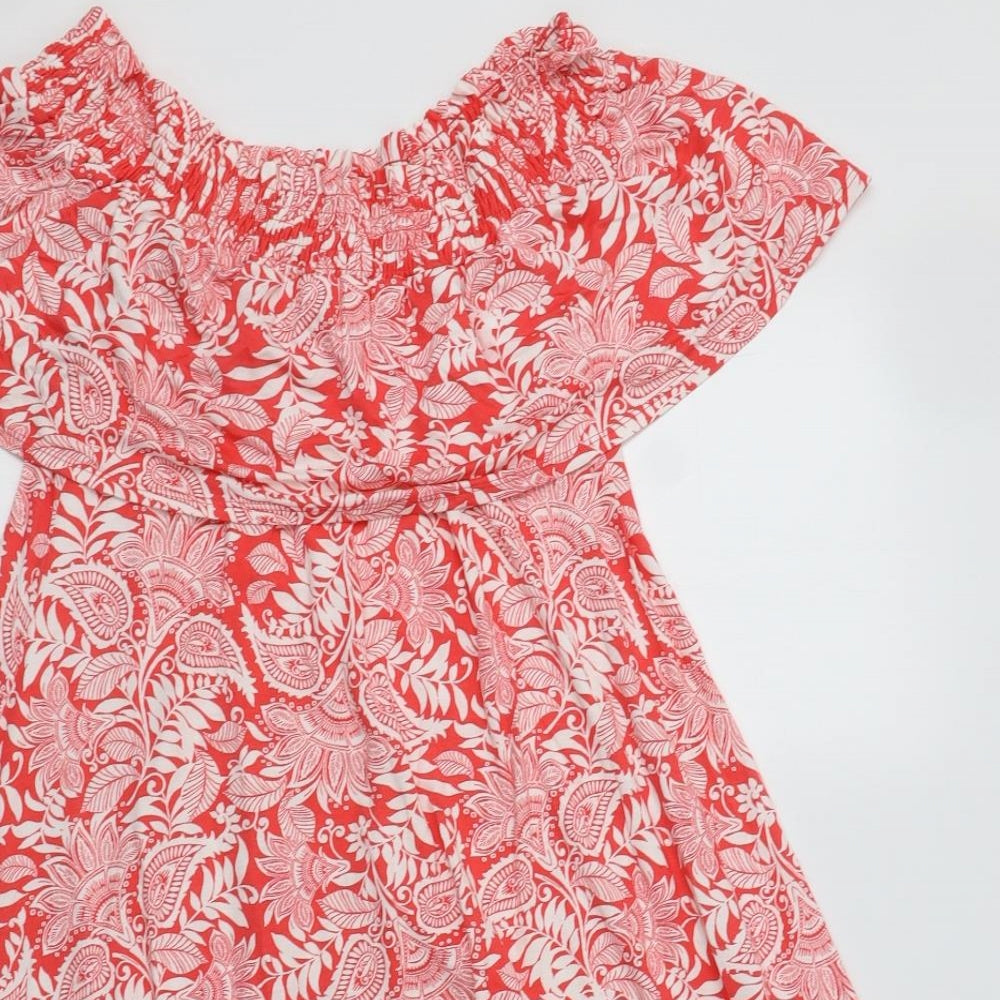 M&S Womens Red Floral Viscose A-Line  Size 10  Off the Shoulder