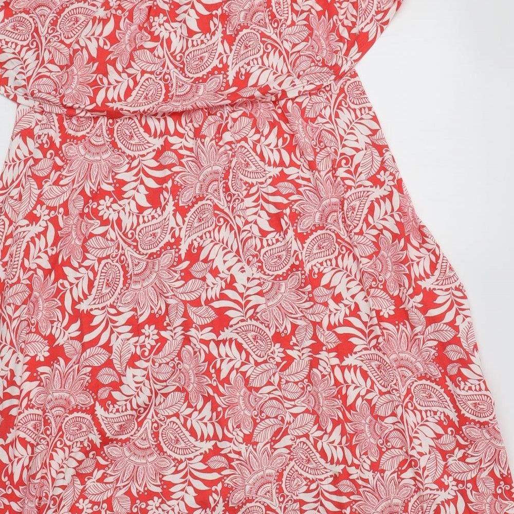 M&S Womens Red Floral Viscose A-Line  Size 10  Off the Shoulder