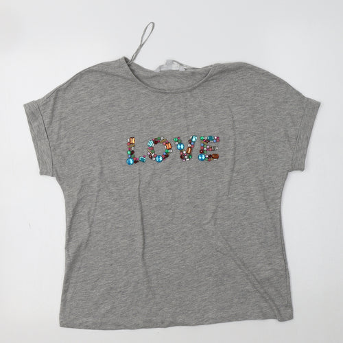 Red Herring Womens Grey  Polyester Basic T-Shirt Size 8 Crew Neck - Love