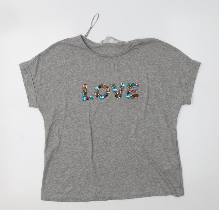 Red Herring Womens Grey  Polyester Basic T-Shirt Size 8 Crew Neck - Love