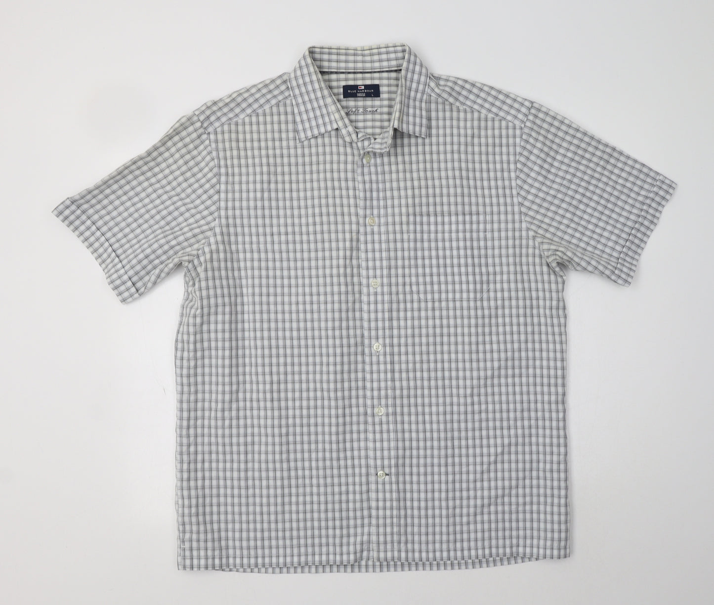 M&S Mens Grey Check Viscose  Button-Up Size L Collared