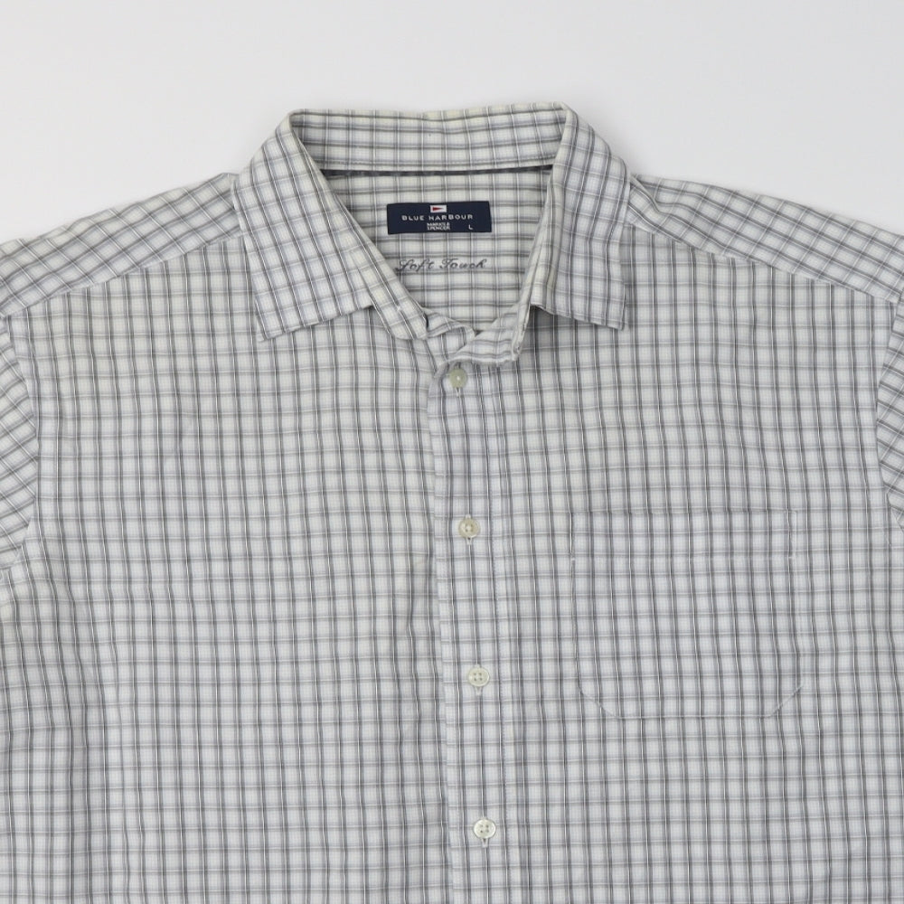 M&S Mens Grey Check Viscose  Button-Up Size L Collared