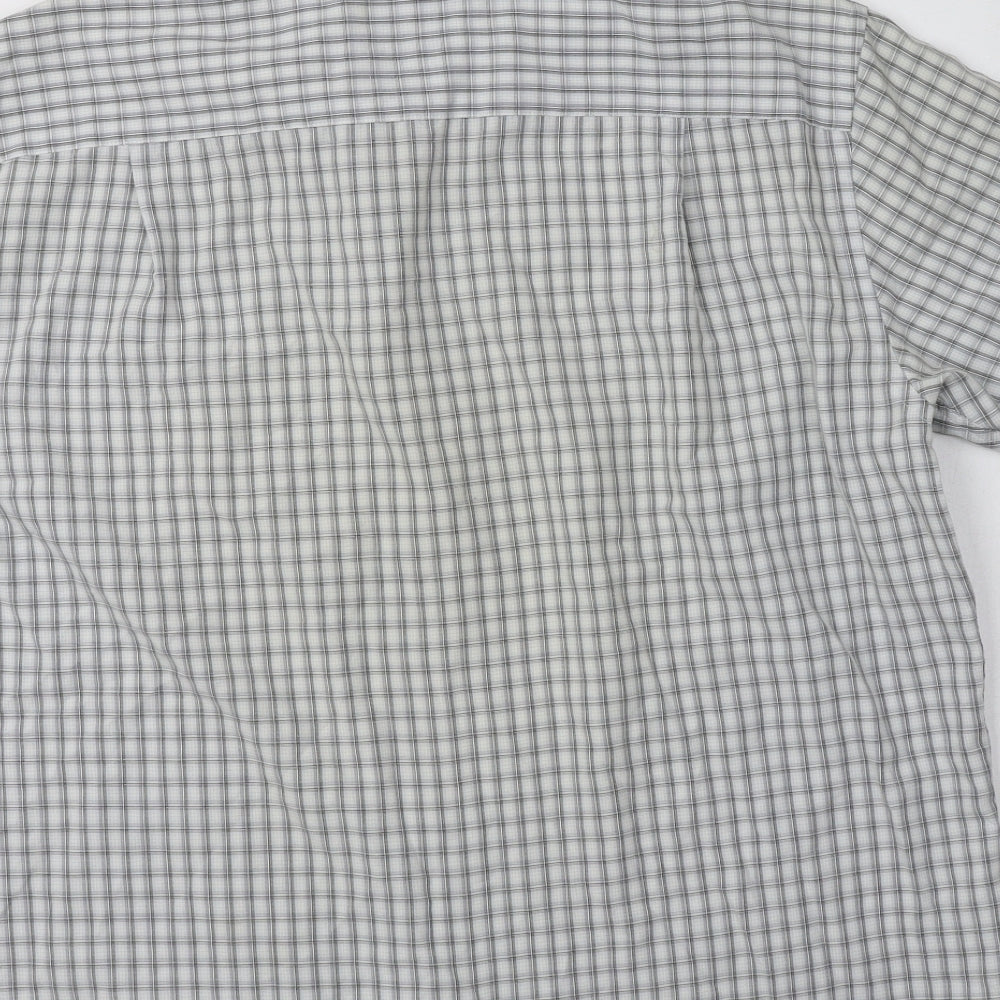 M&S Mens Grey Check Viscose  Button-Up Size L Collared