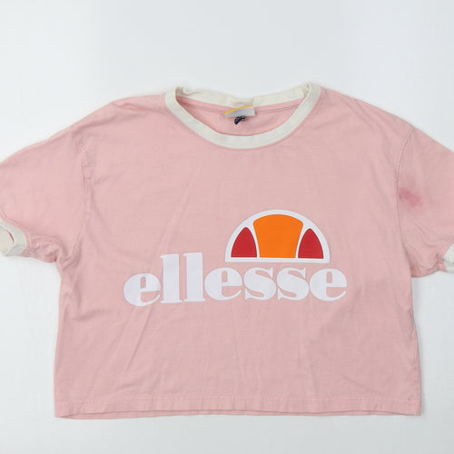 ellesse Womens Pink  Cotton Cropped Polo Size 8 Crew Neck