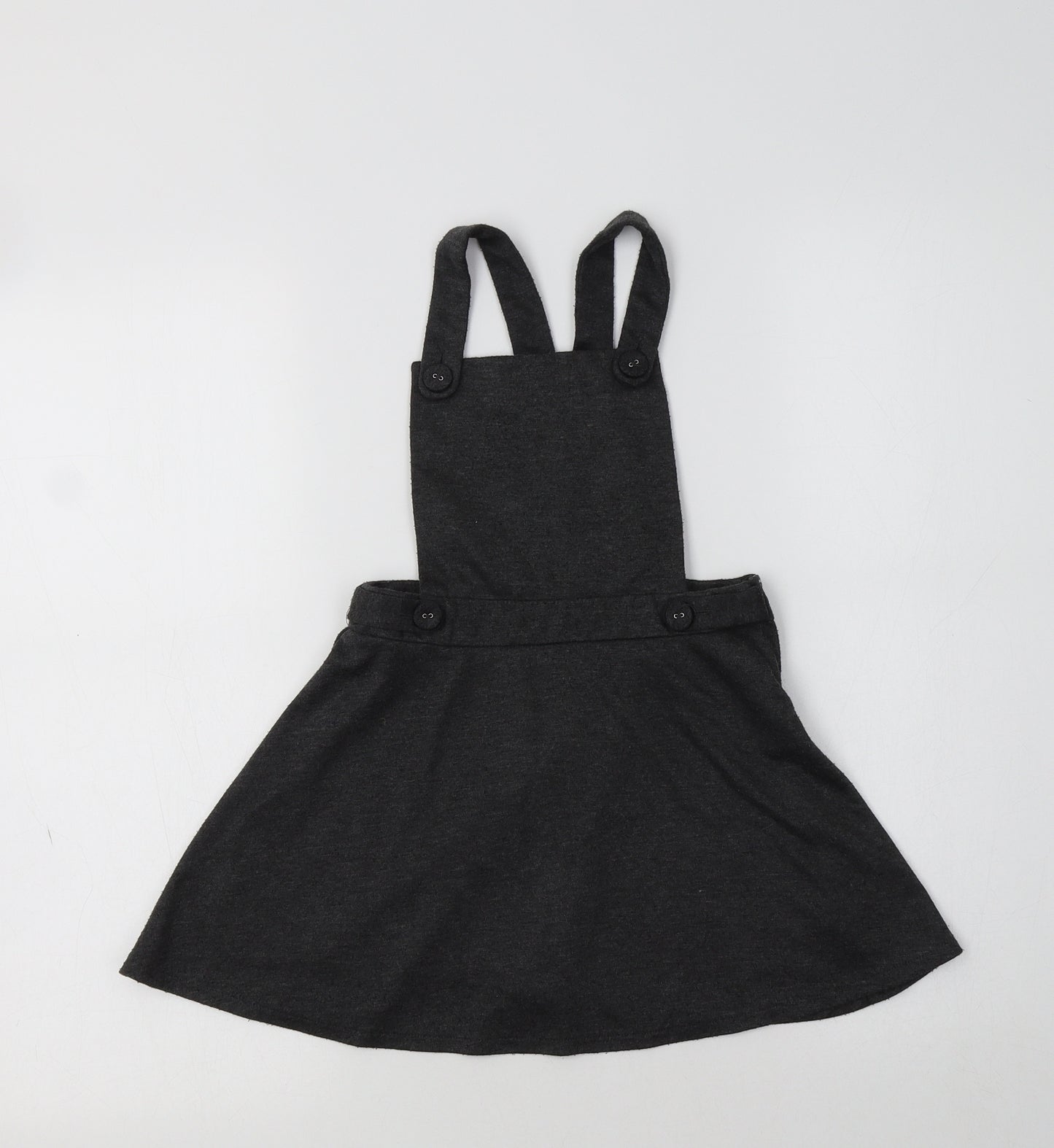 F&F Girls Grey  Polyester Pinafore/Dungaree Dress  Size 4-5 Years  Square Neck  - School Wear