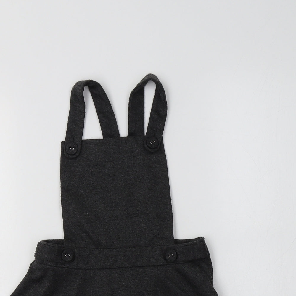 F&F Girls Grey  Polyester Pinafore/Dungaree Dress  Size 4-5 Years  Square Neck  - School Wear