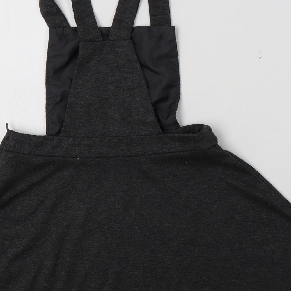 F&F Girls Grey  Polyester Pinafore/Dungaree Dress  Size 4-5 Years  Square Neck  - School Wear