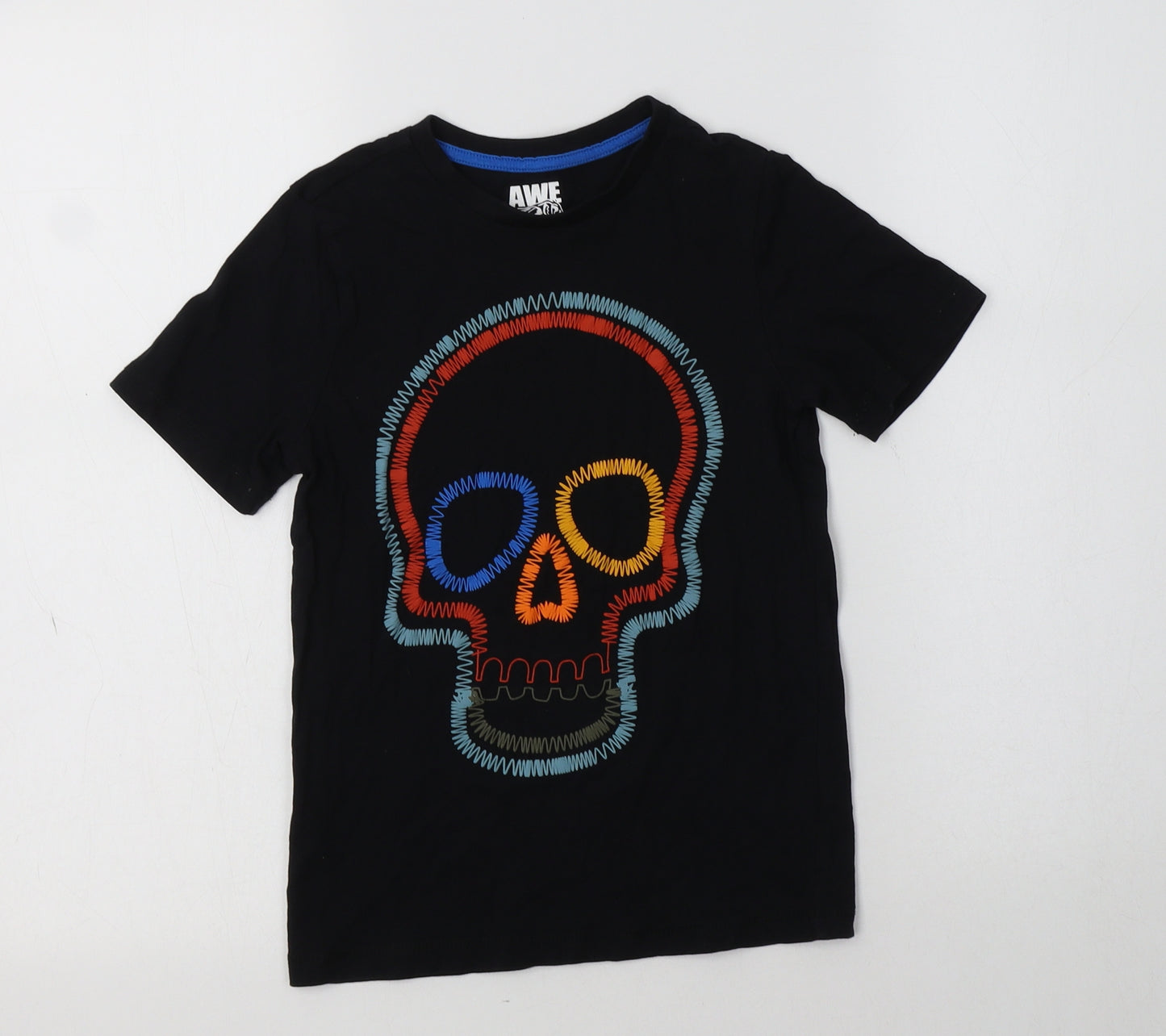 F&F Boys Black  Cotton Basic T-Shirt Size 6-7 Years Crew Neck  - Skull