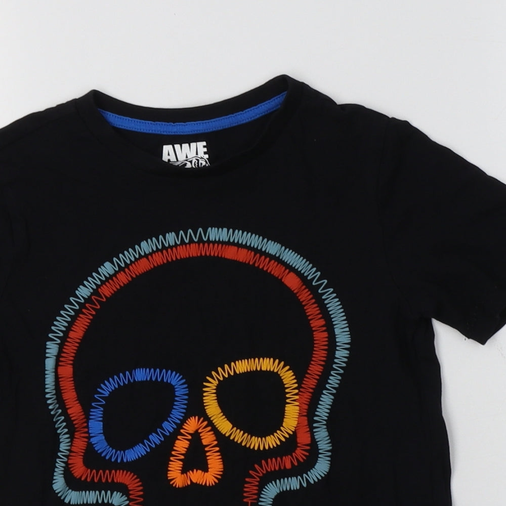 F&F Boys Black  Cotton Basic T-Shirt Size 6-7 Years Crew Neck  - Skull