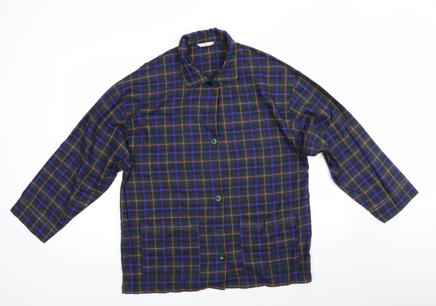Marks and Spencer Womens Green Check Cotton  Pyjama Top Size 12   - Green Blue Red Yellow