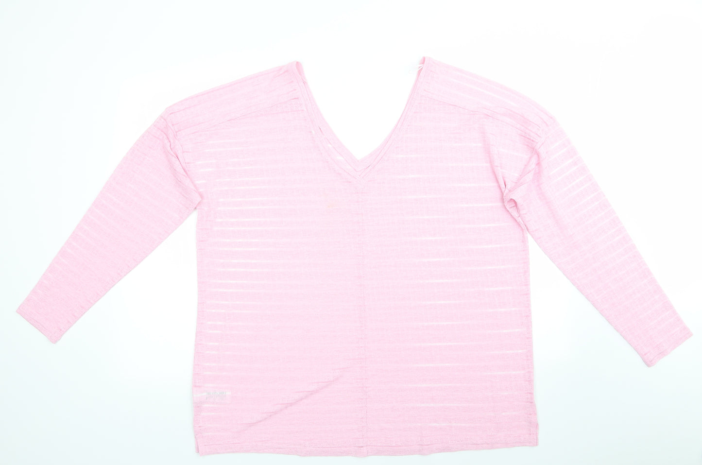NEXT Womens Pink Striped Polyester Tunic Blouse Size 20 V-Neck - Candy Floss Pink - Semi Sheer - V Neck front & back
