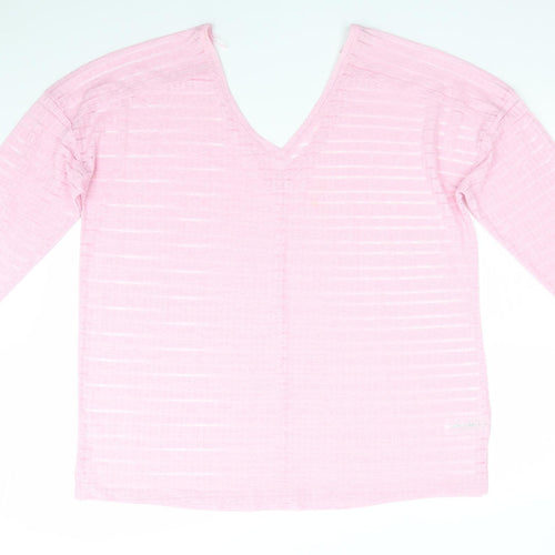 NEXT Womens Pink Striped Polyester Tunic Blouse Size 20 V-Neck - Candy Floss Pink - Semi Sheer - V Neck front & back