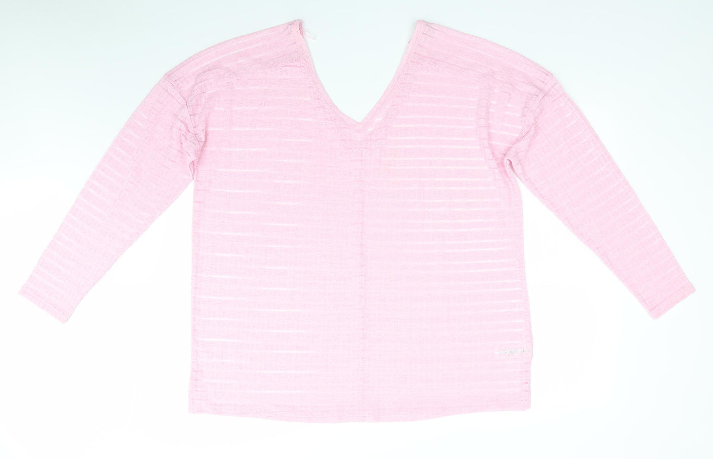 NEXT Womens Pink Striped Polyester Tunic Blouse Size 20 V-Neck - Candy Floss Pink - Semi Sheer - V Neck front & back