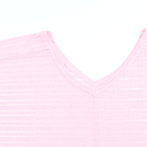 NEXT Womens Pink Striped Polyester Tunic Blouse Size 20 V-Neck - Candy Floss Pink - Semi Sheer - V Neck front & back