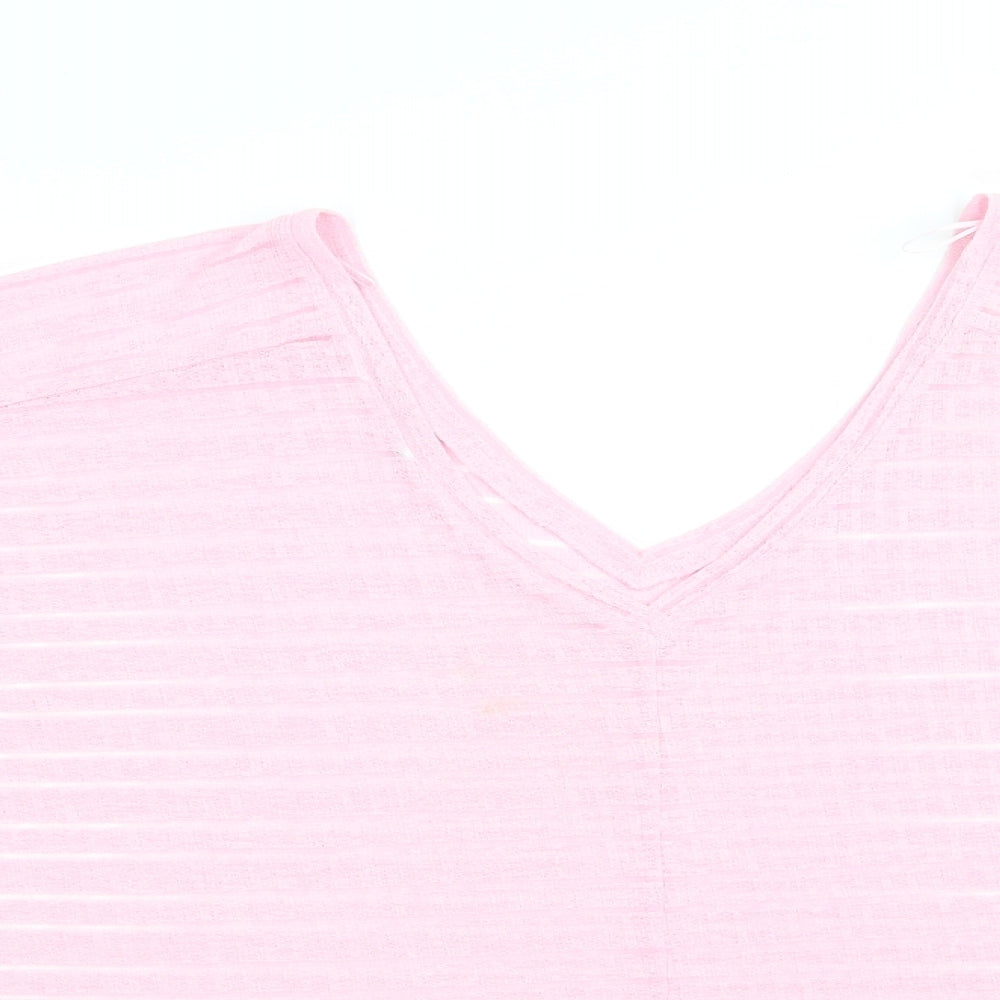 NEXT Womens Pink Striped Polyester Tunic Blouse Size 20 V-Neck - Candy Floss Pink - Semi Sheer - V Neck front & back