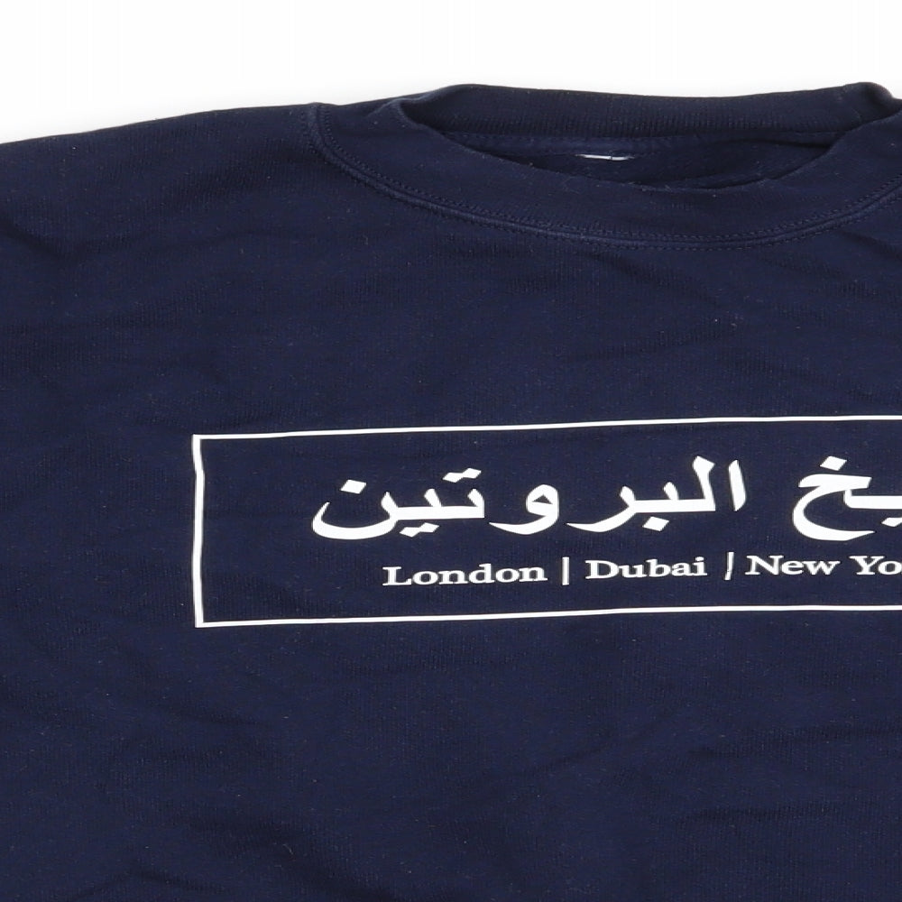 Preworn Mens Blue   Pullover Sweatshirt    - London Dubai New York White on Navy Blue