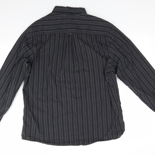 George Mens Black Striped Polyester  Button-Up Size L Collared  - Black Grey Blue White Stripe