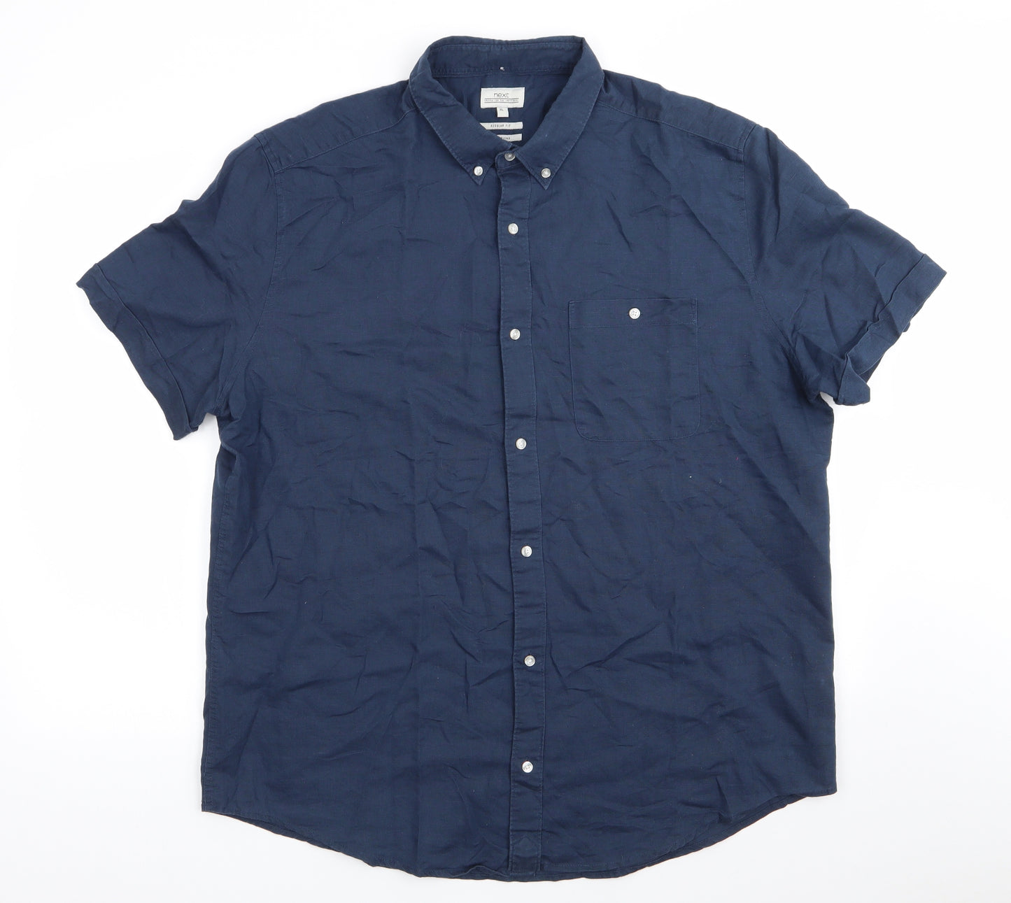 NEXT Mens Blue  Linen  Button-Up Size XL Collared  - Linen Look Shirt Buttoned Collar