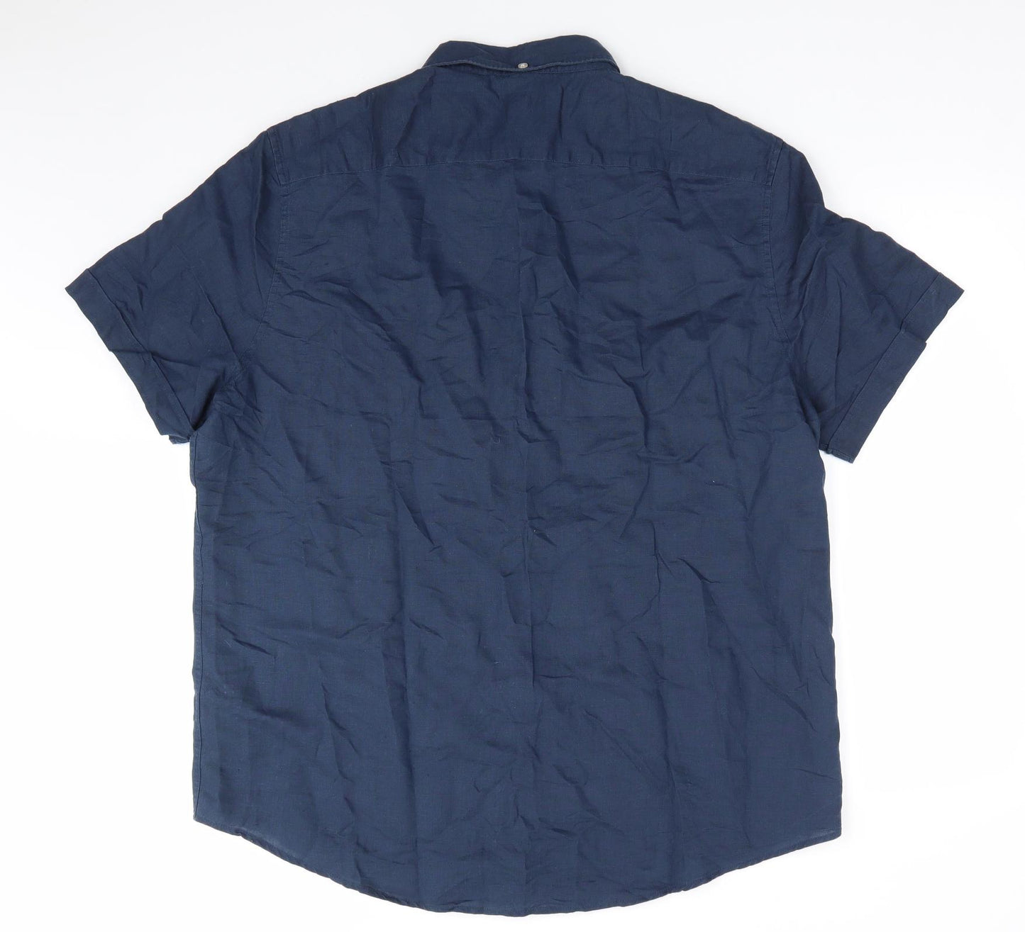 NEXT Mens Blue  Linen  Button-Up Size XL Collared  - Linen Look Shirt Buttoned Collar