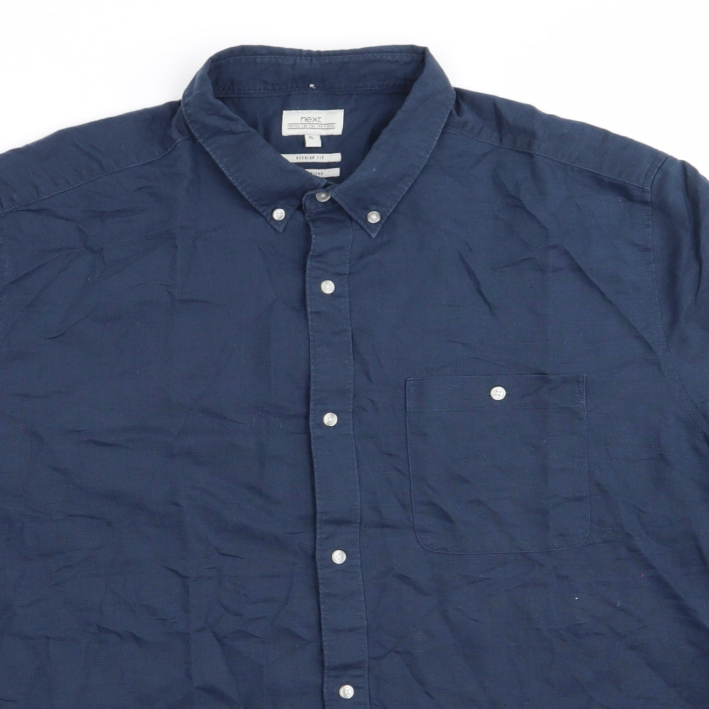 NEXT Mens Blue  Linen  Button-Up Size XL Collared  - Linen Look Shirt Buttoned Collar