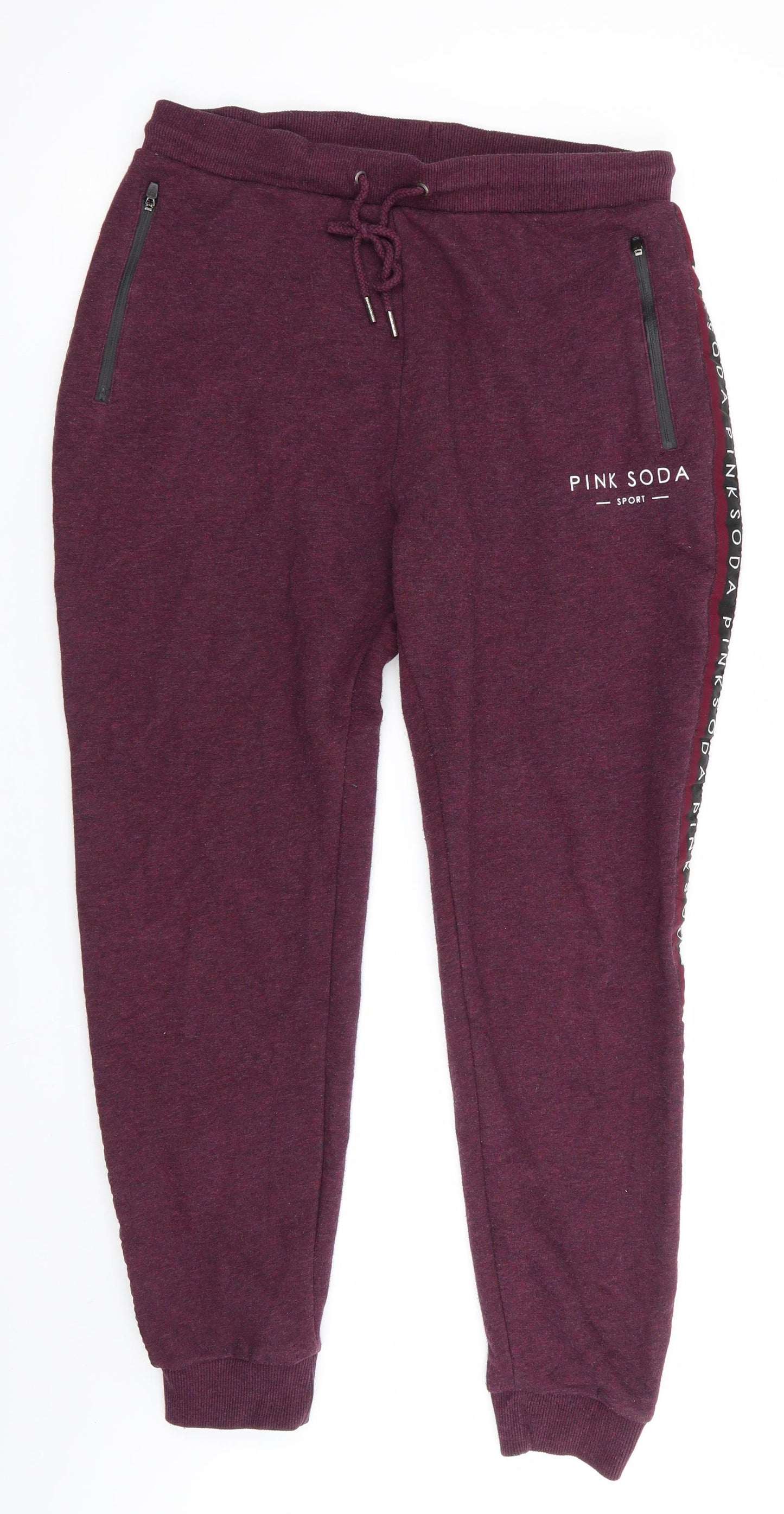 Pink Soda Womens Purple   Sweatpants Trousers Size 14 L27.5 in Regular  - Graphic Down Outer Seam Burgandy Colour