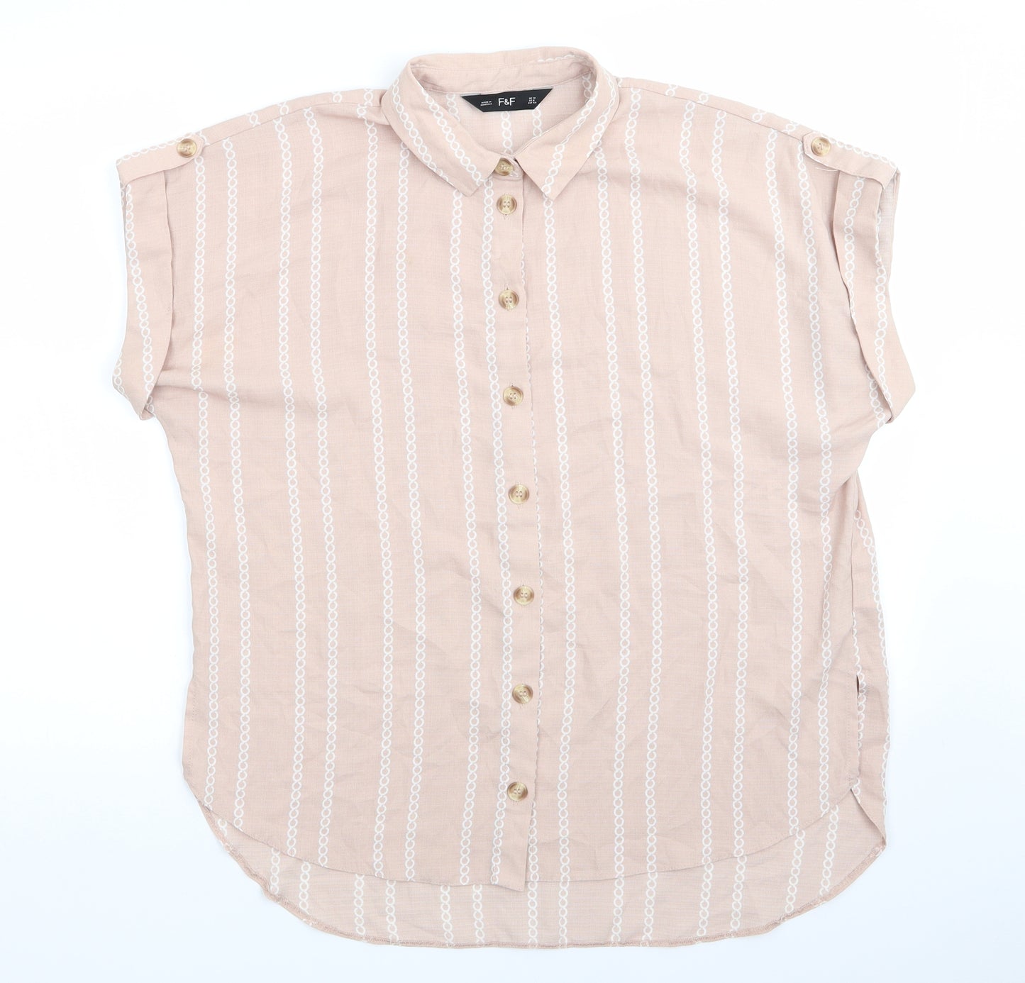 Florence and Fred Womens Pink  Polyester Basic Button-Up Size 12 Collared - Vertical Chain like print Dull Pale Pink