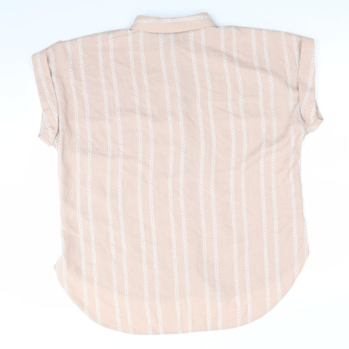 Florence and Fred Womens Pink  Polyester Basic Button-Up Size 12 Collared - Vertical Chain like print Dull Pale Pink