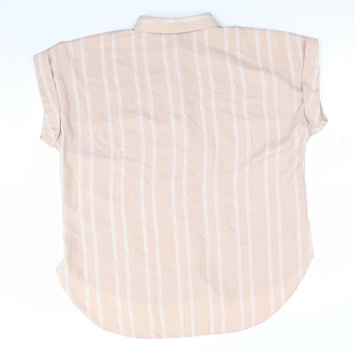 Florence and Fred Womens Pink  Polyester Basic Button-Up Size 12 Collared - Vertical Chain like print Dull Pale Pink