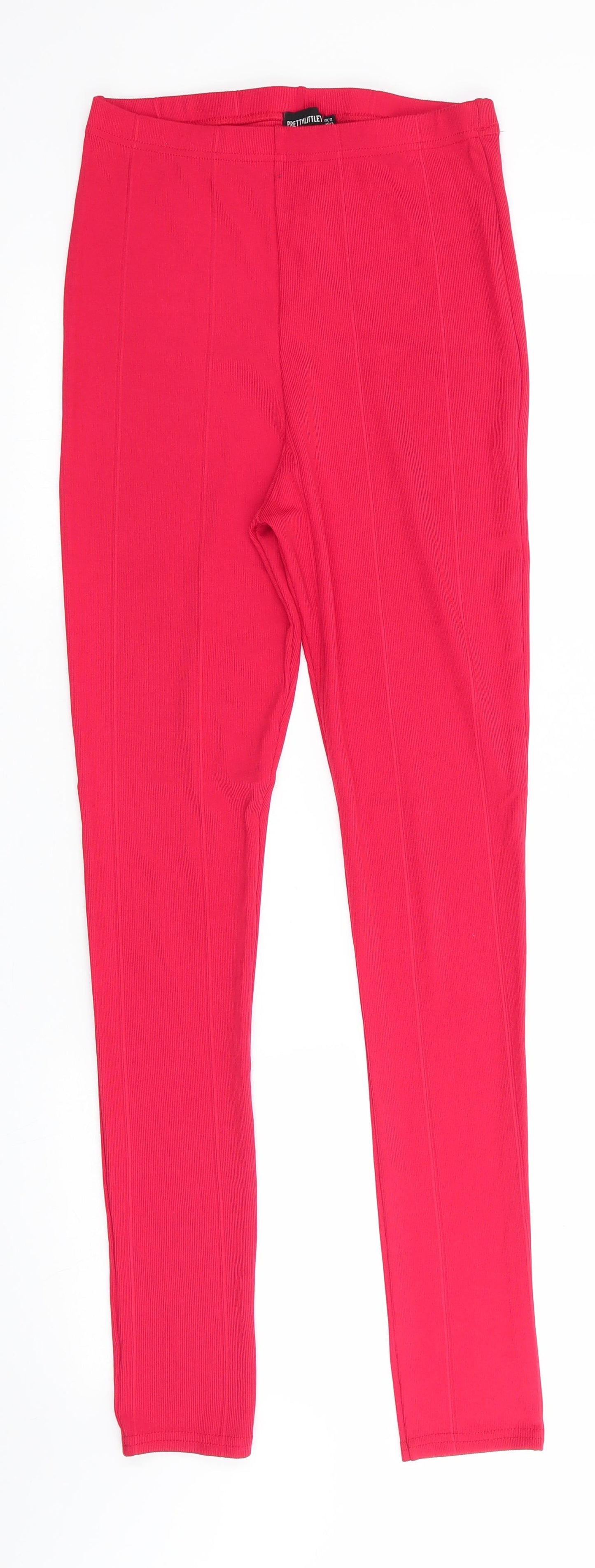 PRETTYLITTLETHING Womens Red  Polyester Jegging Leggings Size 12 L29 in   - Ribbed fabric