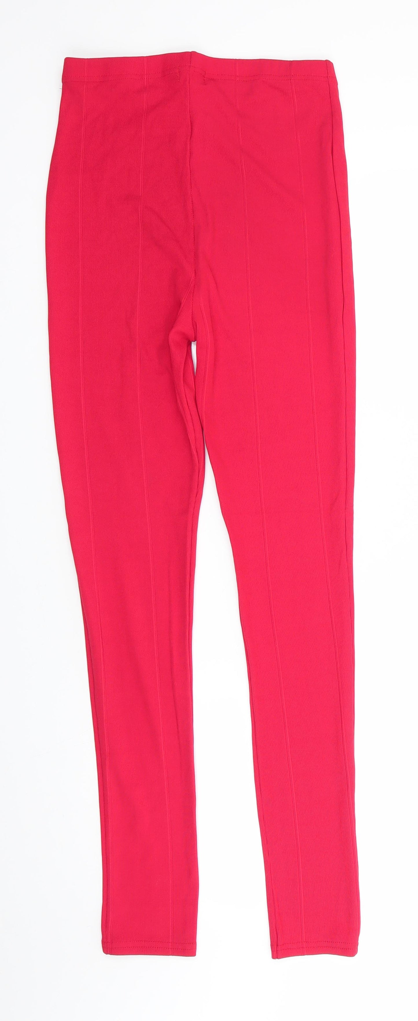 PRETTYLITTLETHING Womens Red  Polyester Jegging Leggings Size 12 L29 in   - Ribbed fabric