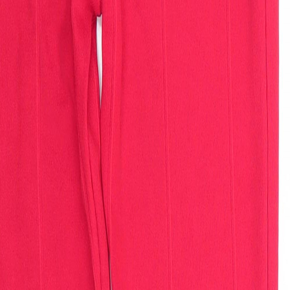 PRETTYLITTLETHING Womens Red  Polyester Jegging Leggings Size 12 L29 in   - Ribbed fabric