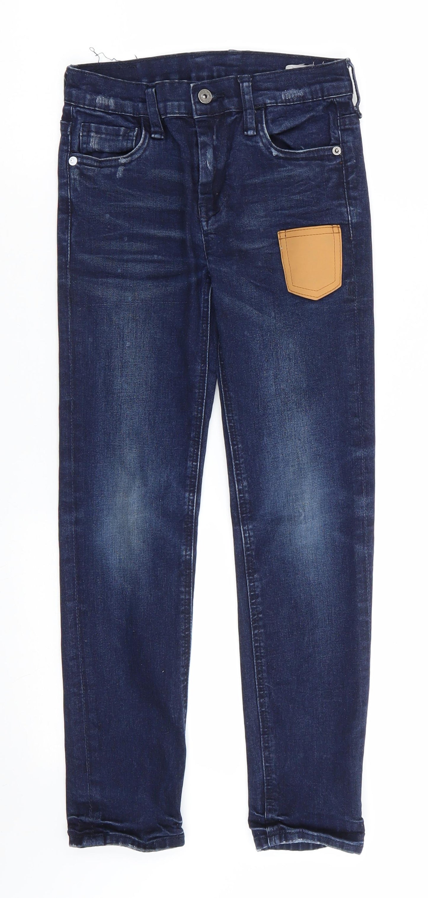 Type-S CR7 Girls Blue  Cotton Skinny Jeans Size 8 Years  Regular  - Indigo Mix Distressed Jeans Faux leather patch pocket