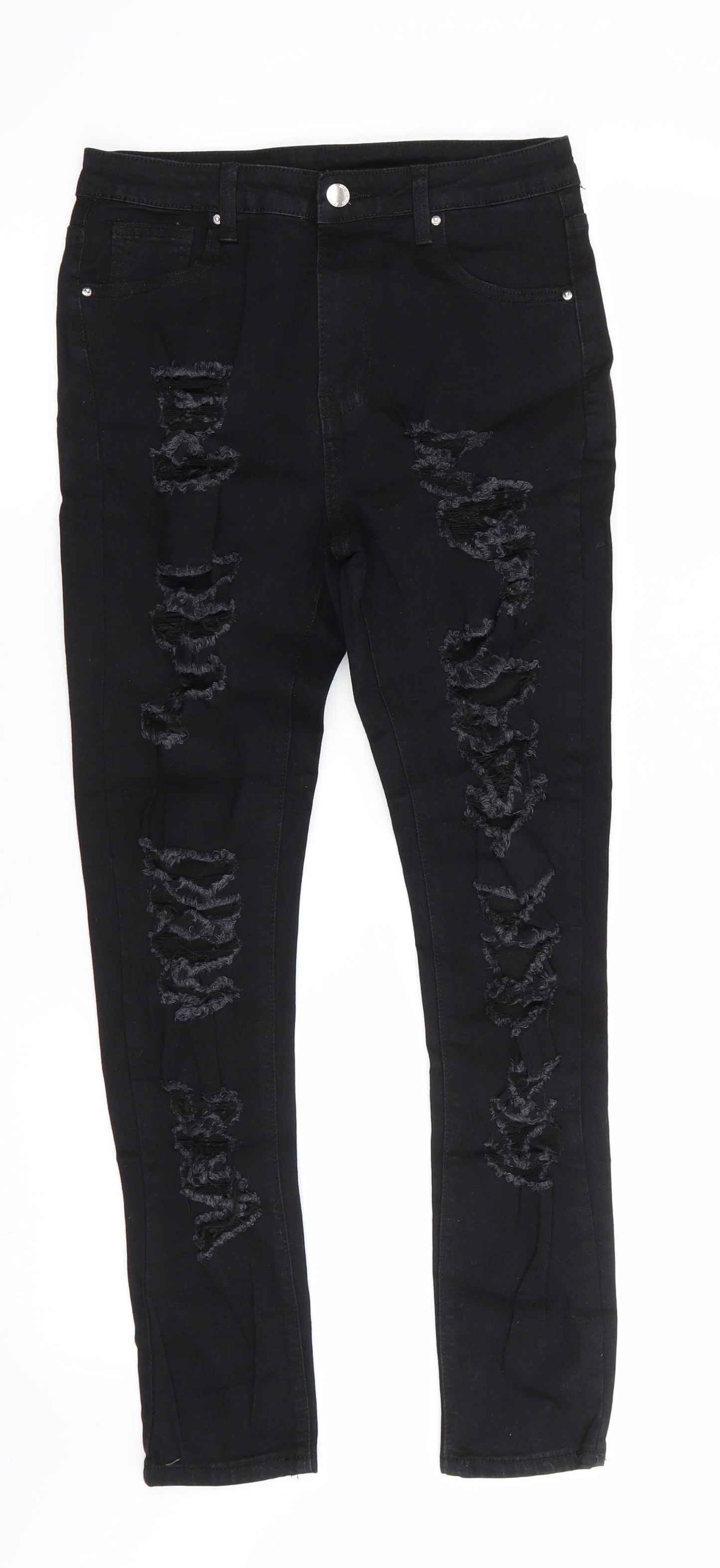 SheIn Womens Black  Cotton Skinny Jeans Size S L27 in Regular  - Very Distressed