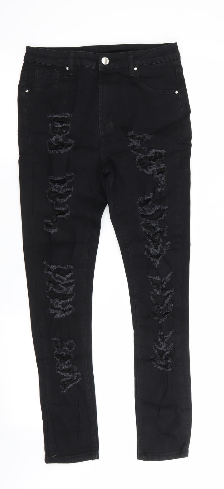 SheIn Womens Black  Cotton Skinny Jeans Size S L27 in Regular  - Very Distressed