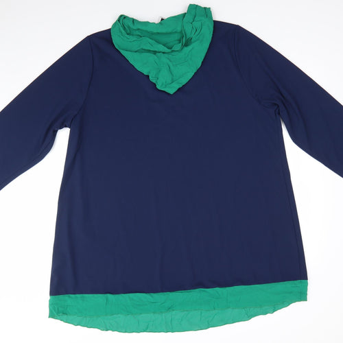 47 Sixteen Womens Blue  Polyester A-Line  Size 22  V-Neck  - Navy Blue with Green Hood Neck & Hem Trim
