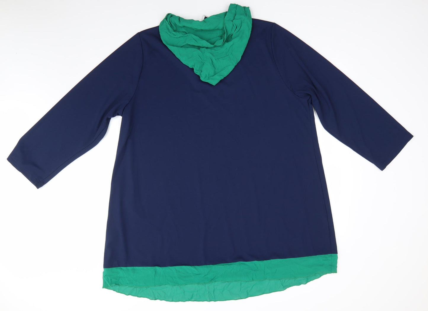 47 Sixteen Womens Blue  Polyester A-Line  Size 22  V-Neck  - Navy Blue with Green Hood Neck & Hem Trim