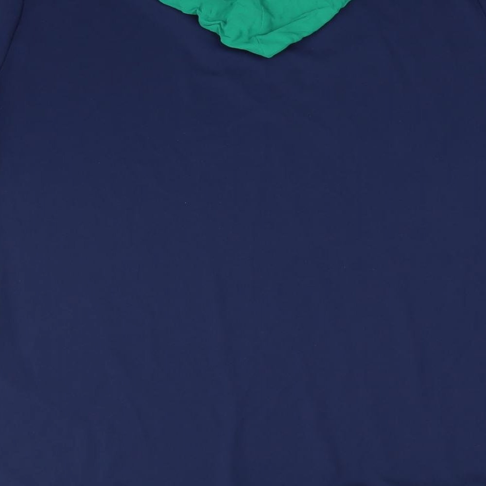 47 Sixteen Womens Blue  Polyester A-Line  Size 22  V-Neck  - Navy Blue with Green Hood Neck & Hem Trim