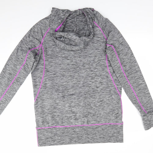 Matalan Womens Grey  Polyester Pullover Hoodie Size M   - Black Grey Mix with purple trim
