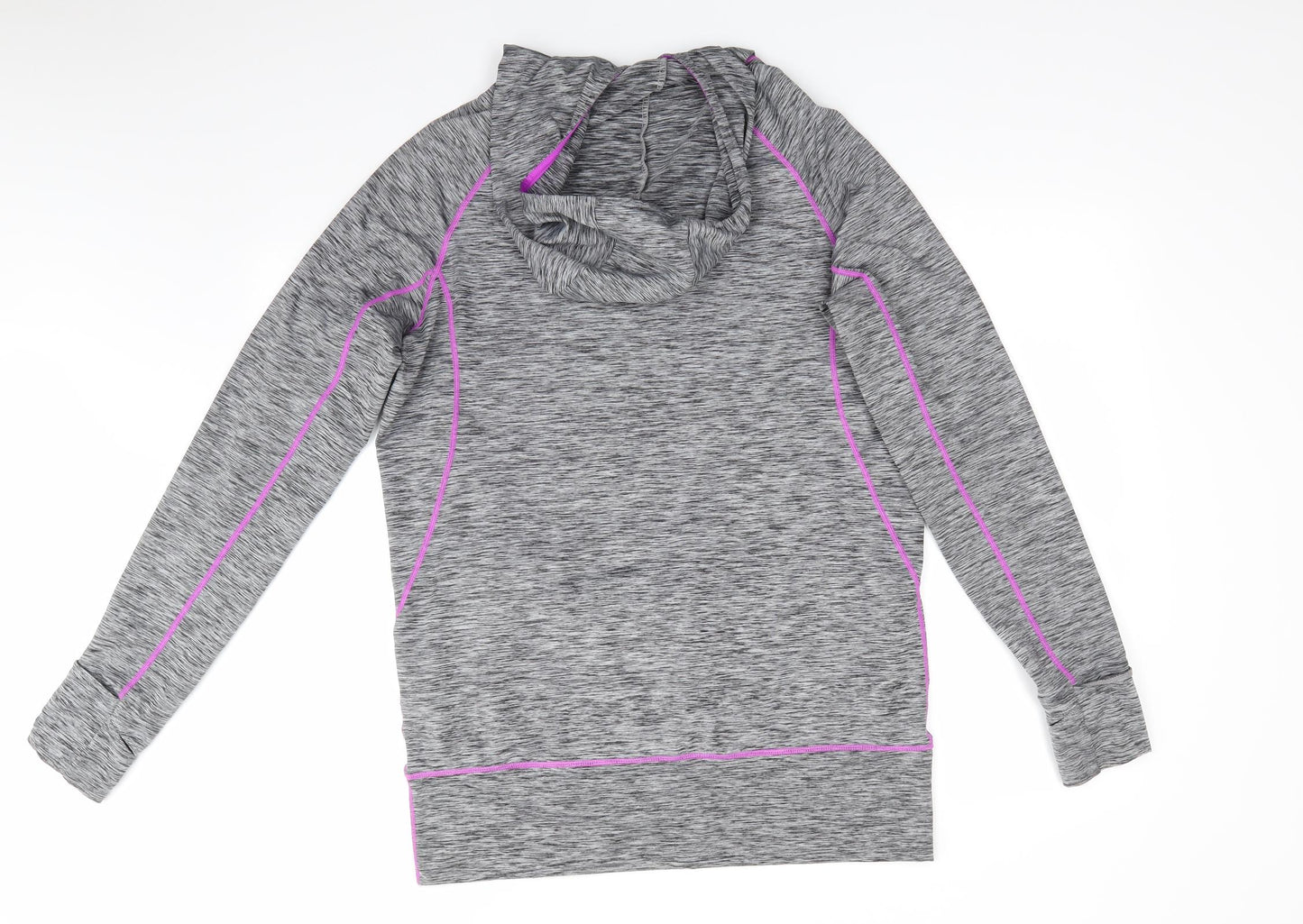 Matalan Womens Grey  Polyester Pullover Hoodie Size M   - Black Grey Mix with purple trim
