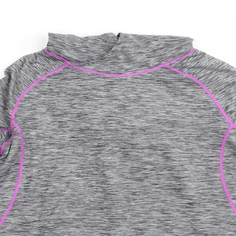 Matalan Womens Grey  Polyester Pullover Hoodie Size M   - Black Grey Mix with purple trim