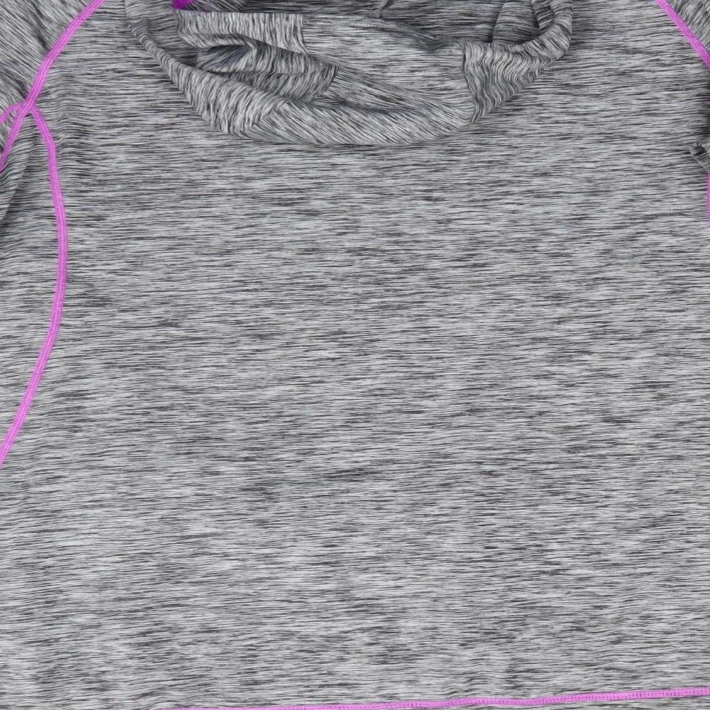 Matalan Womens Grey  Polyester Pullover Hoodie Size M   - Black Grey Mix with purple trim