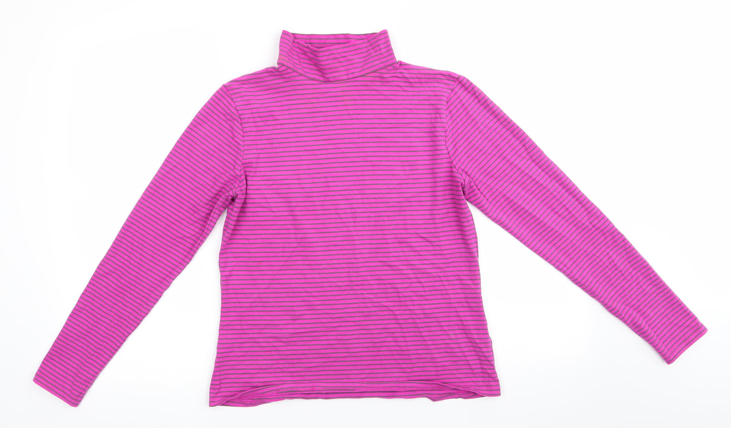 Nutmeg Womens Pink Roll Neck Striped Cotton Pullover Jumper Size 12   - Grey Stripe on Cerise Pink