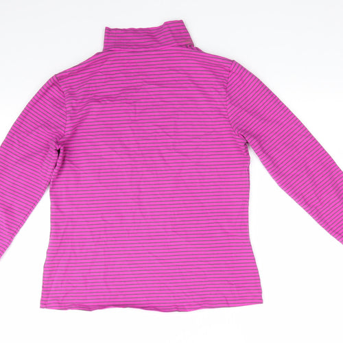 Nutmeg Womens Pink Roll Neck Striped Cotton Pullover Jumper Size 12   - Grey Stripe on Cerise Pink