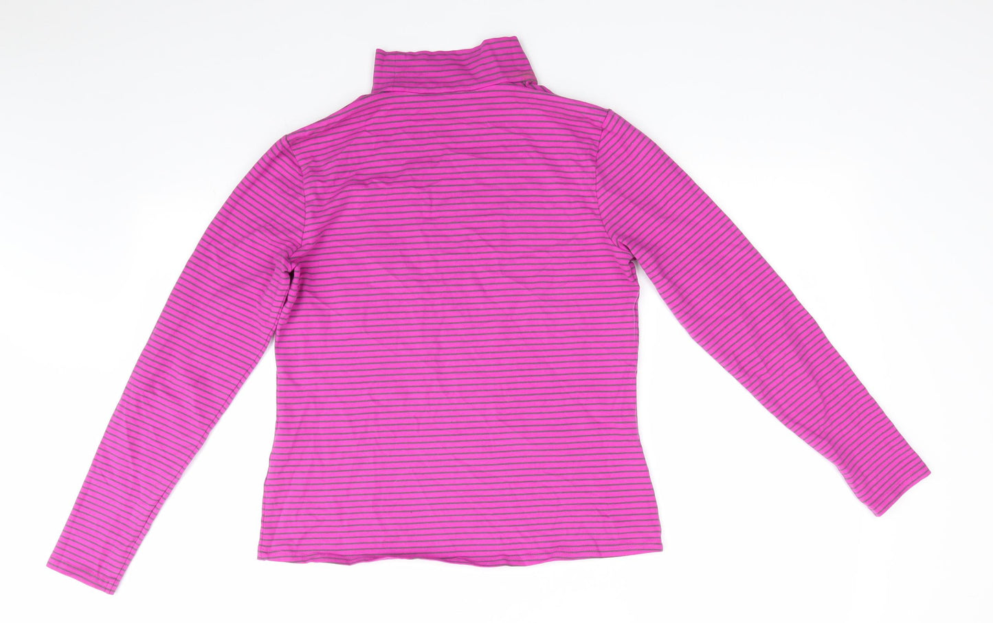 Nutmeg Womens Pink Roll Neck Striped Cotton Pullover Jumper Size 12   - Grey Stripe on Cerise Pink