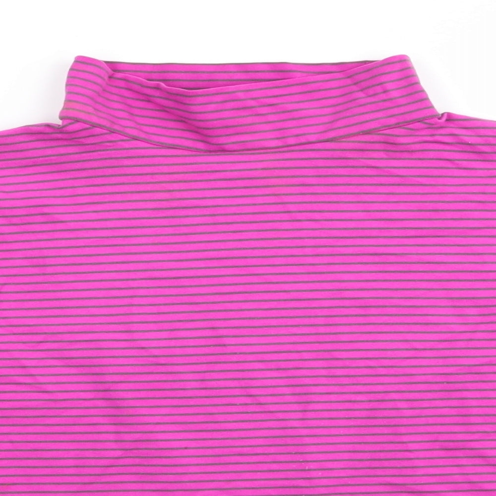 Nutmeg Womens Pink Roll Neck Striped Cotton Pullover Jumper Size 12   - Grey Stripe on Cerise Pink