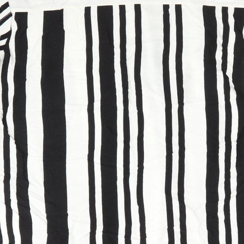 Mama Licious Womens Black Striped Viscose Tunic Button-Up Size L High Neck - Vertical Black & White Stripes Mandarin type collar Concealed buttons