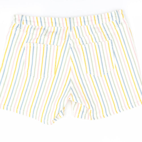NEXT Womens Ivory Striped Cotton Boyfriend Shorts Size 18 L6 in Regular  - Vertical Stripes Pink Green Yellow Blue