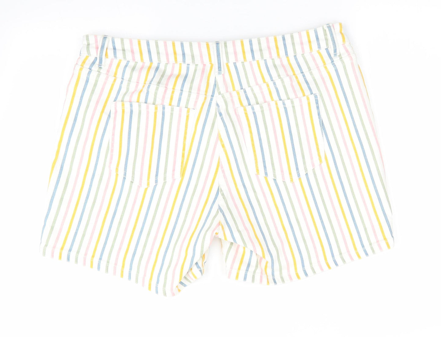 NEXT Womens Ivory Striped Cotton Boyfriend Shorts Size 18 L6 in Regular  - Vertical Stripes Pink Green Yellow Blue